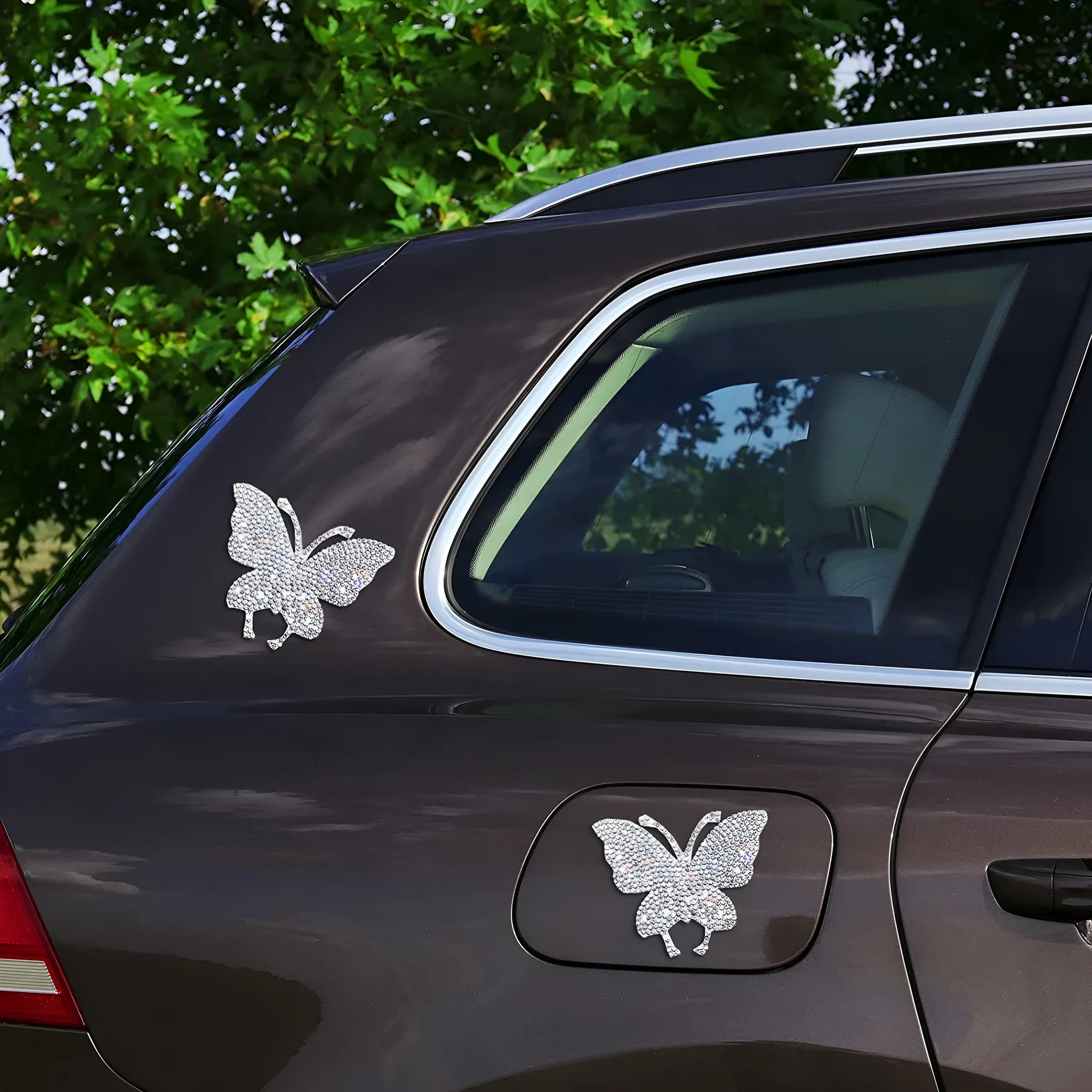 White diamond glass car sticker patch with bear claw and butterfly design