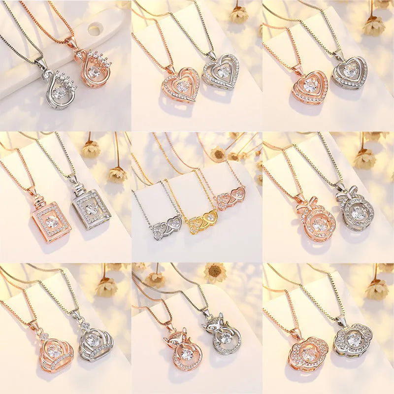 Sterling silver love heart necklace with crown and bow detailing pendant