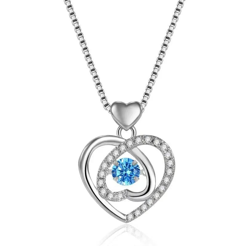 Blue heart pendant necklace and bracelet set with mixed gem inlay on geometric copper jewellery