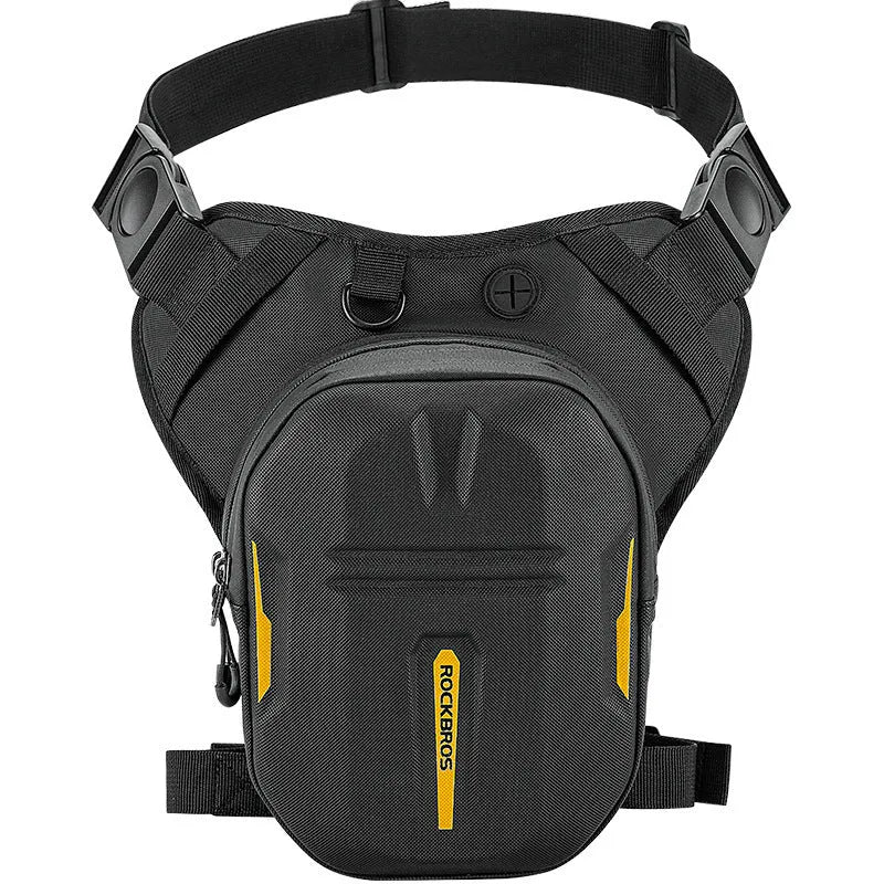 Black polyester and TPU waterproof motorcycle leg bag for men, minimalist fashion style