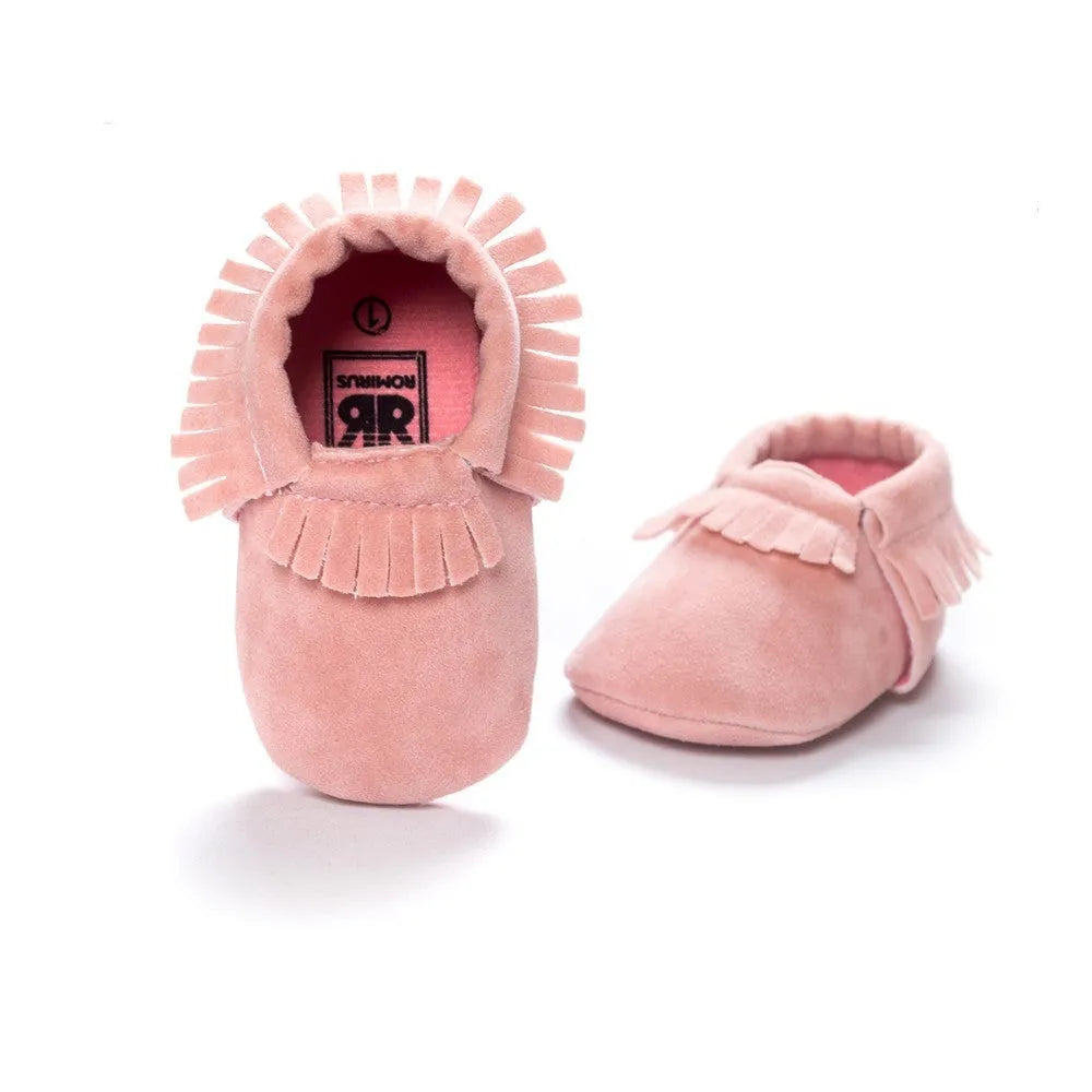 PU suede leather newborn baby shoes with soft sole and non-slip grip available in multiple colours