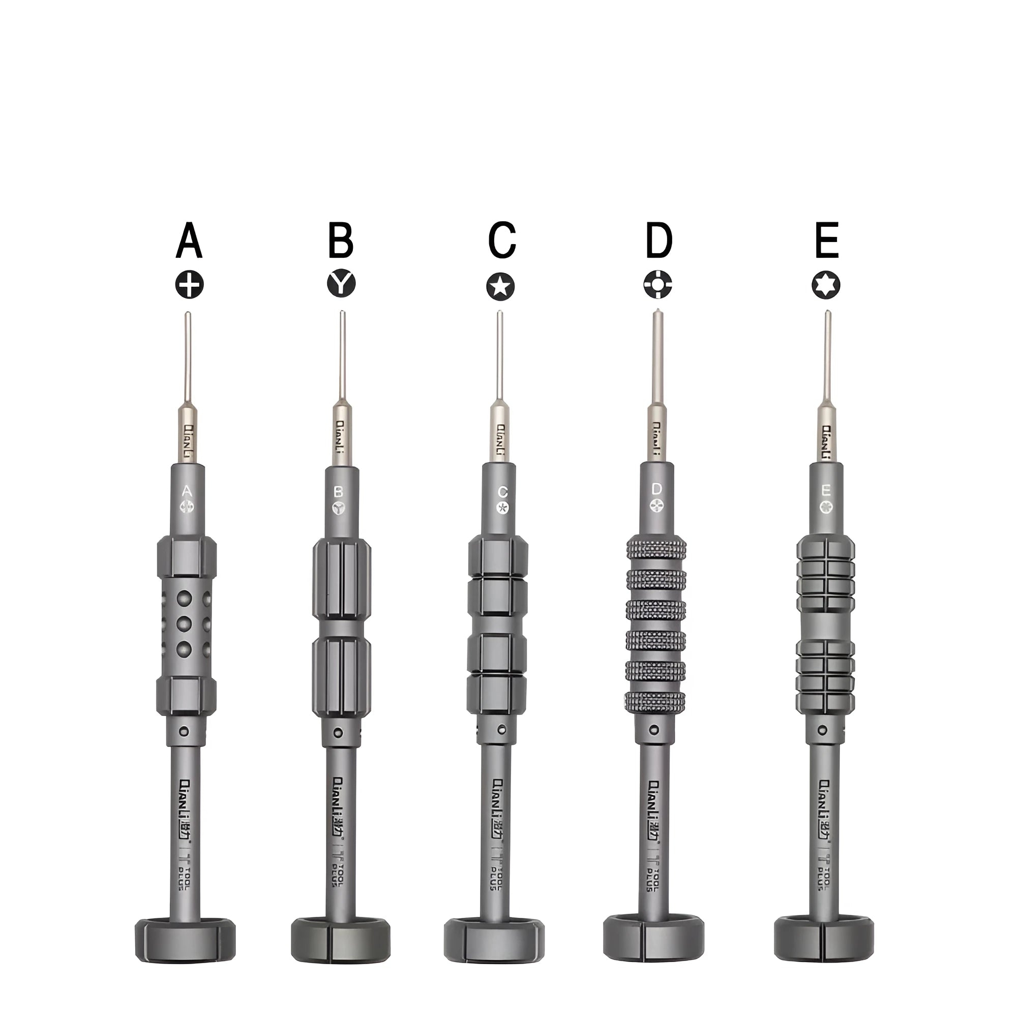 iPhone repair tool with grenade-shaped aluminium handle and T2 cross triangle tail screwdriver