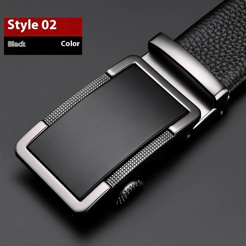 Men's leather belt with an automatic comfort click buckle in gun black, silver, or gold colour