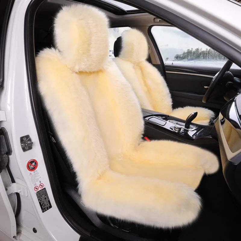 Purple plush fleece car seat cushion set for driver and co-pilot winter warmth