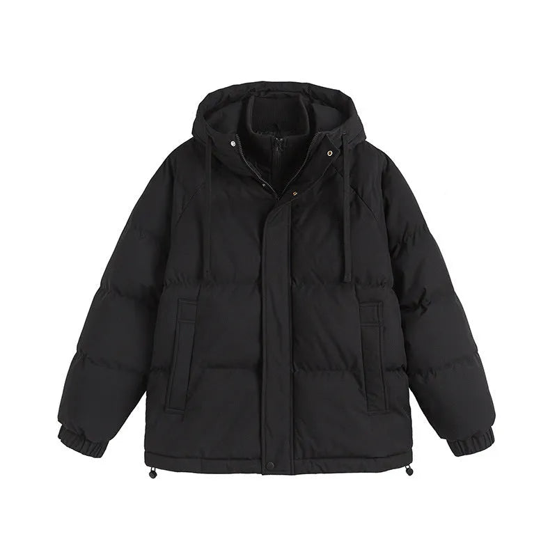 Loose beige two-piece cotton-padded cardigan jacket for men and women with side pockets.