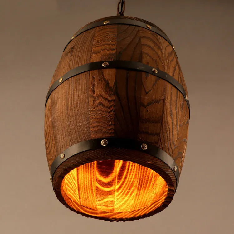 Creative wine barrel wooden chandelier with LED bulb and adjustable chain