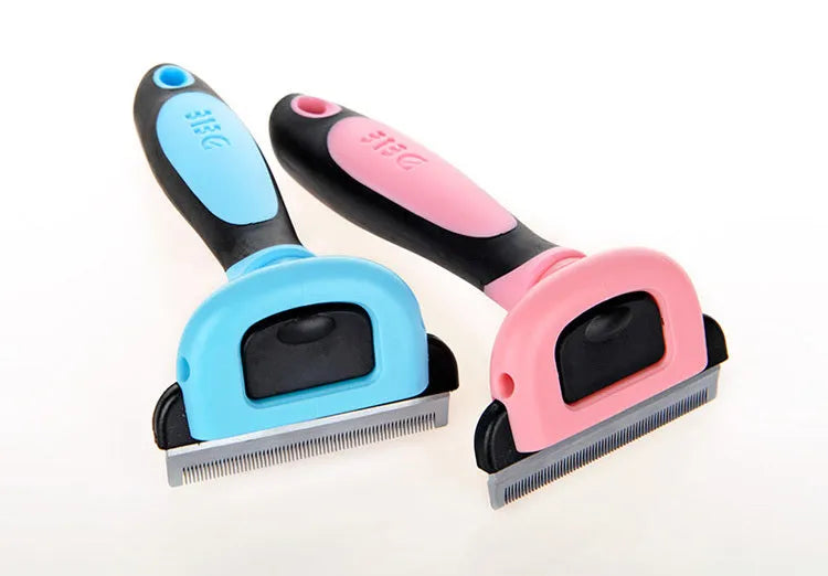 Pet hair removal comb for long straight hair, available in blue or pink, three sizes: S 130x50mm, M 130x66mm, L 130x100mm