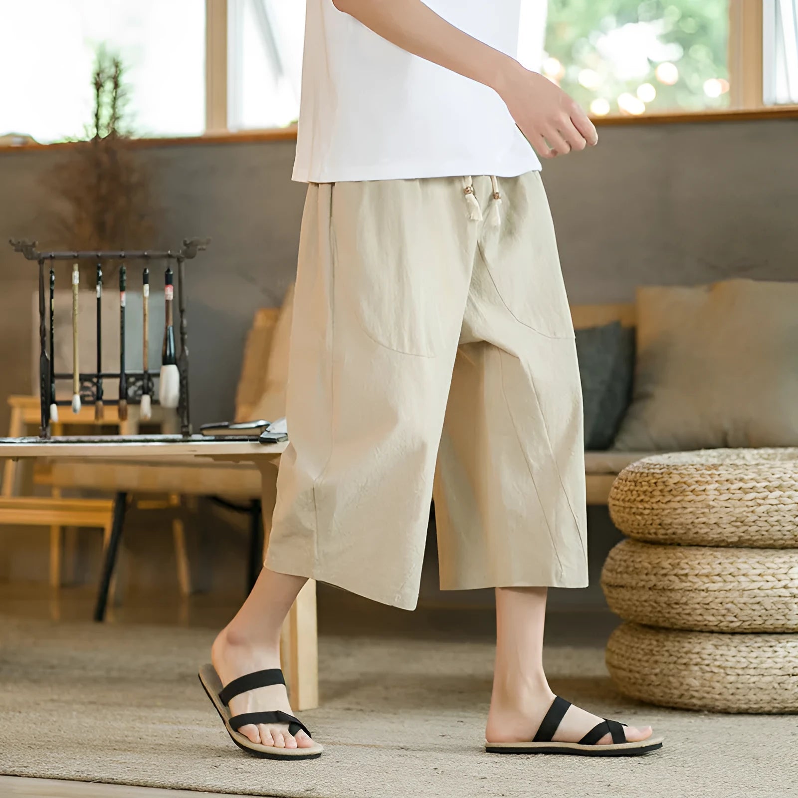 Plus size straight leg linen shorts in five colours showing skinny cut design for summer wear