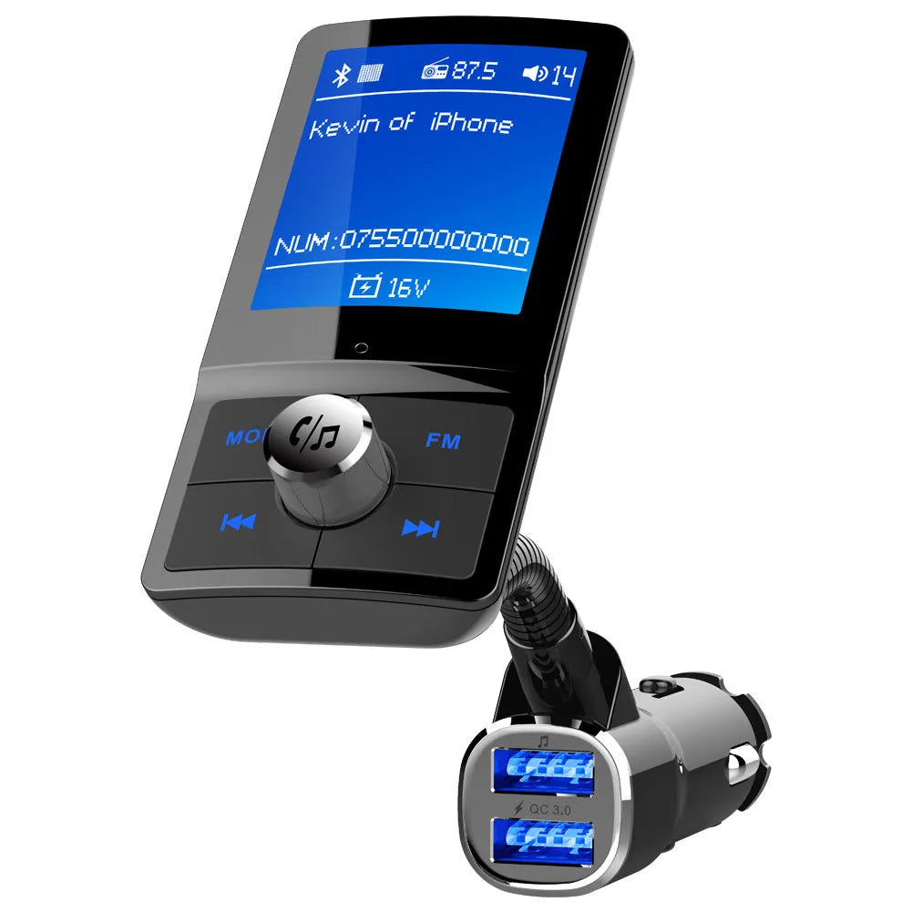 Car speakerphone Bluetooth FM transmitter with LCD display and dual QC3.0 USB ports