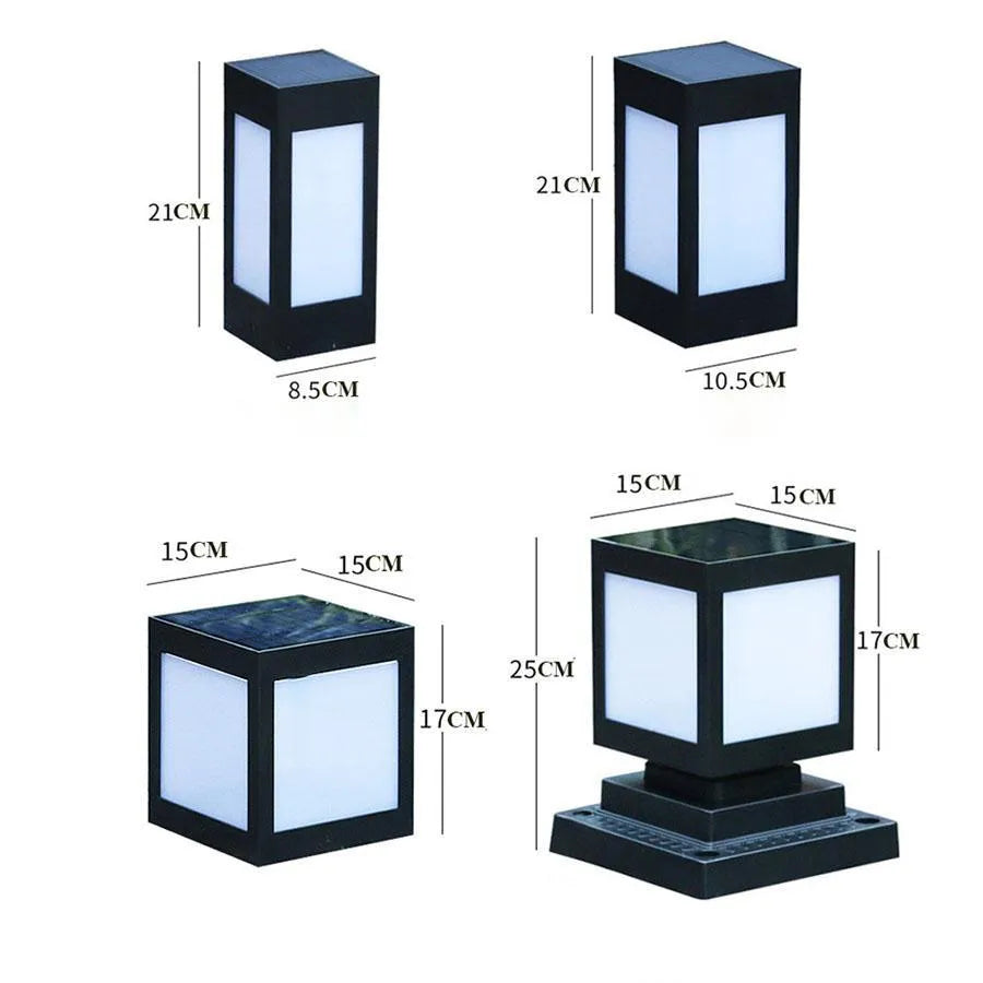 Set of solar-powered waterproof garden lights installed along a lawn edge and on a wall.