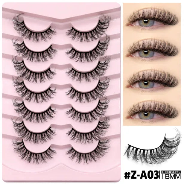 Natural false eyelashes with artificial fibre construction and included eyelash glue