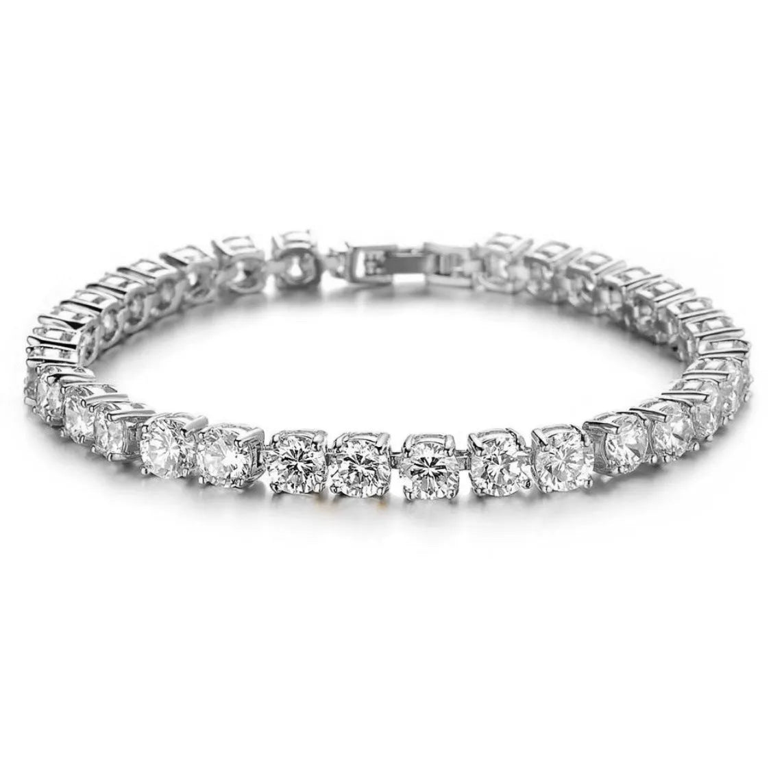 Men's geometric chain bracelet with single row rhinestones and zirconia charms in multiple colour options