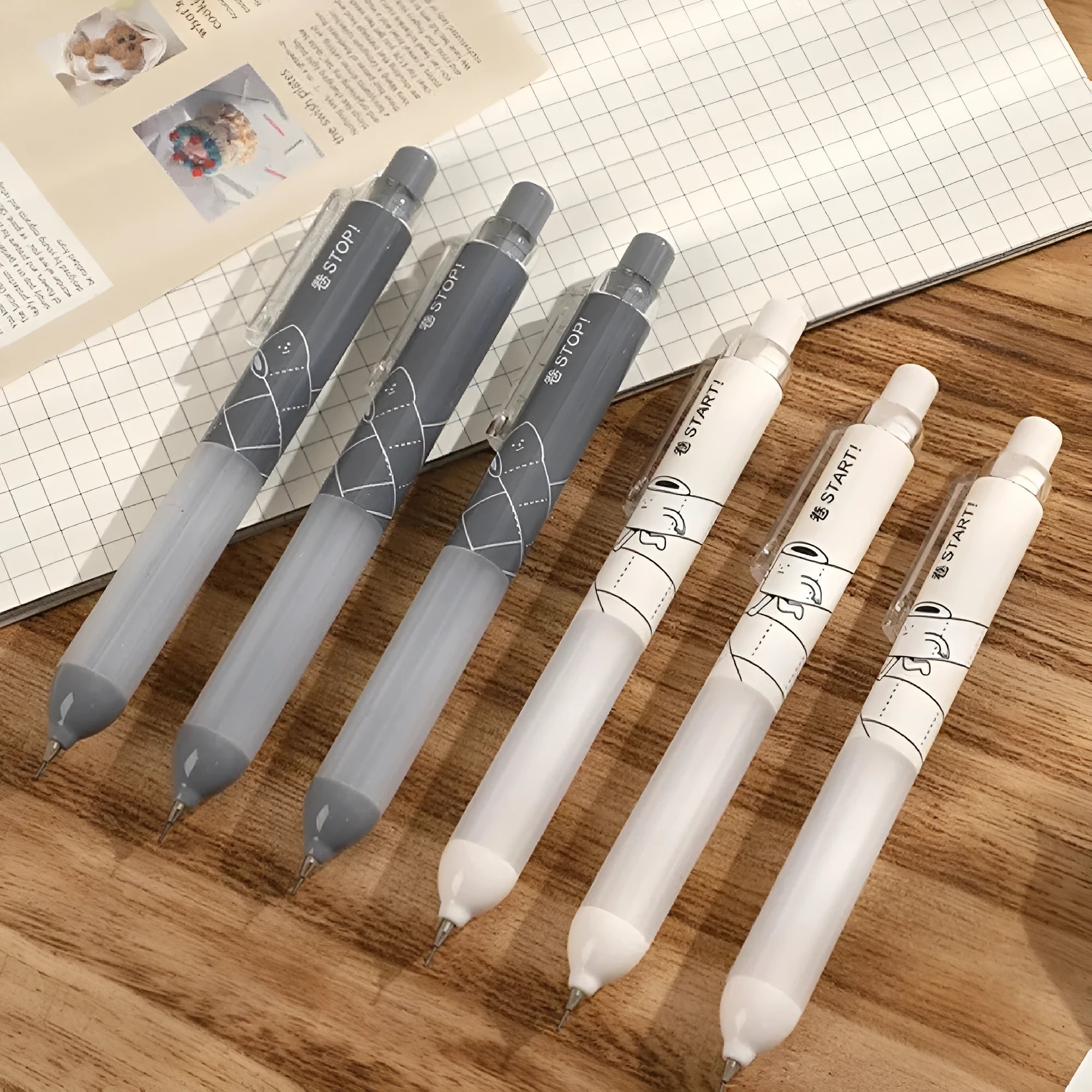 0.5mm automatic pencil with Cloud Grip and minimalist plastic design in black and white colour options