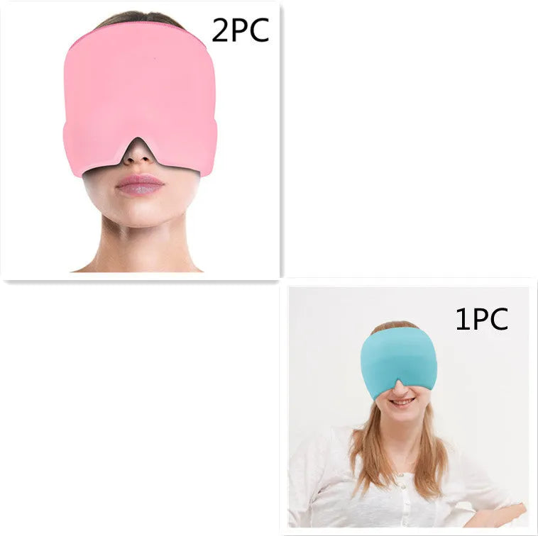 Black elastic gel cold compress eye mask for headache relief with measurements