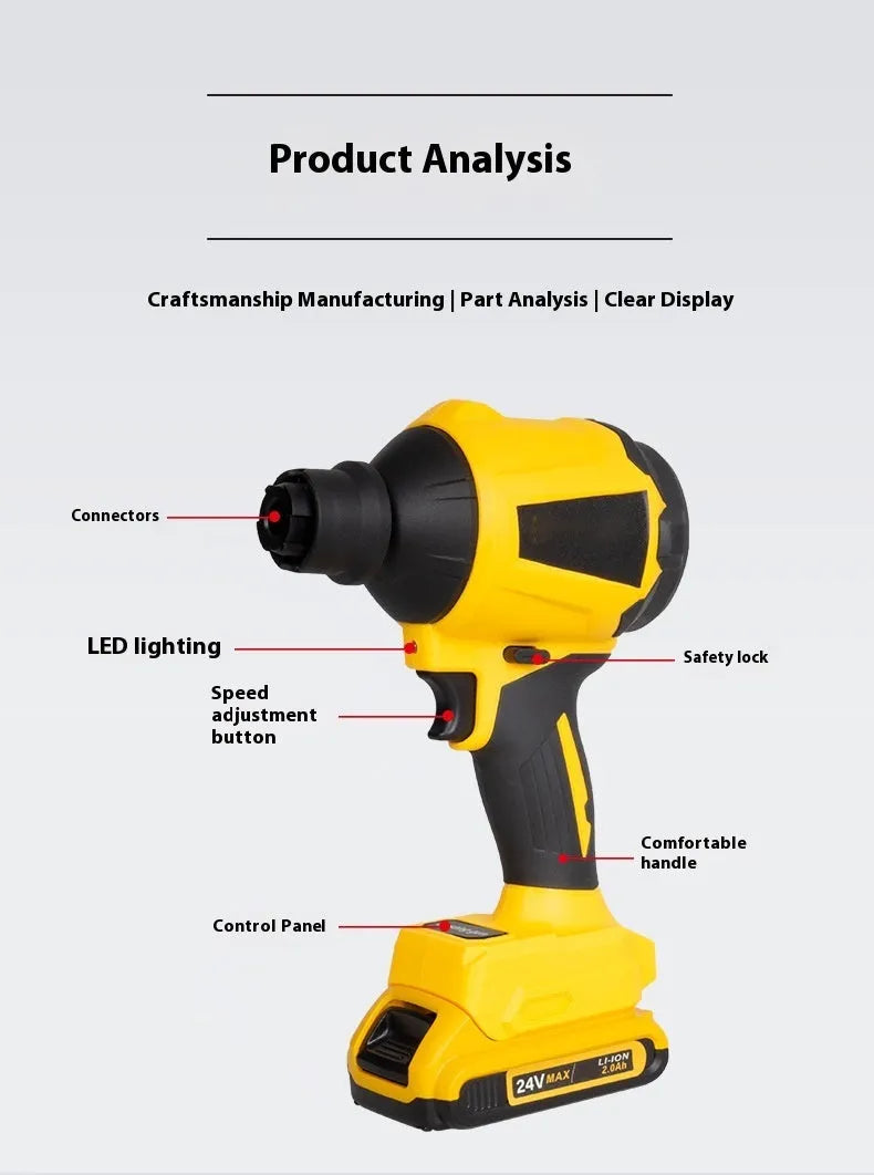 Yellow rechargeable lithium battery dust gun with 680W power rating for office cleaning applications