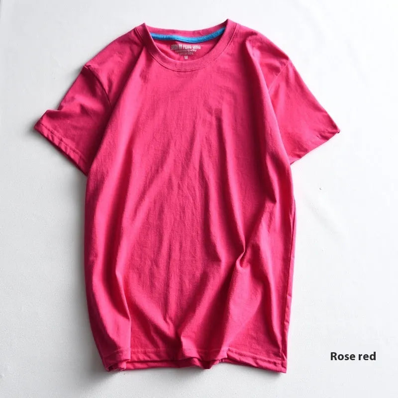 Men's solid colour combed cotton t-shirt with round neck and short sleeves