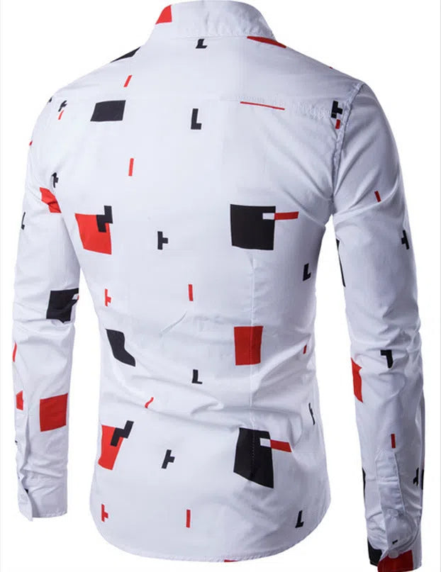 Mens white cotton casual long sleeve button-down shirt on plain background