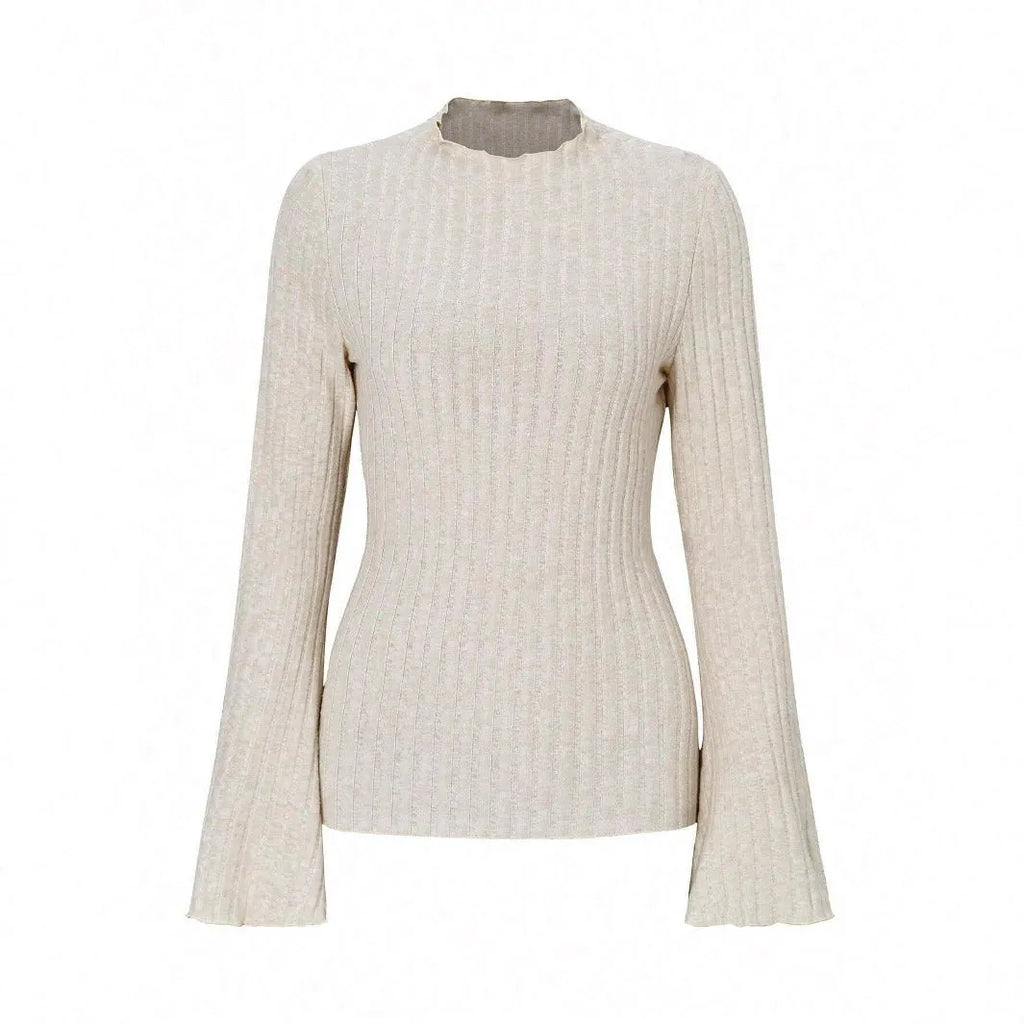 Long sleeve round neck top with sunken stripe pattern and lantern sleeves in black