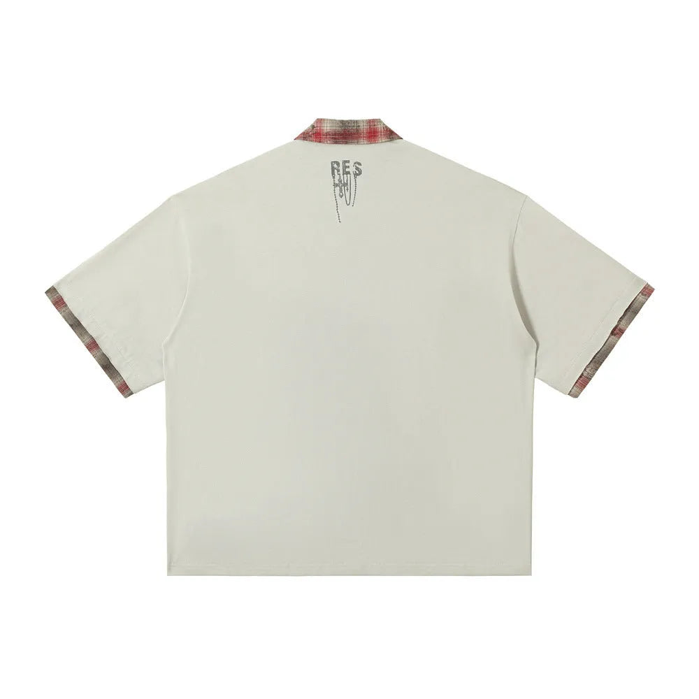 Men's cotton streetwear top with asymmetric lapel graffiti printing in loose fit