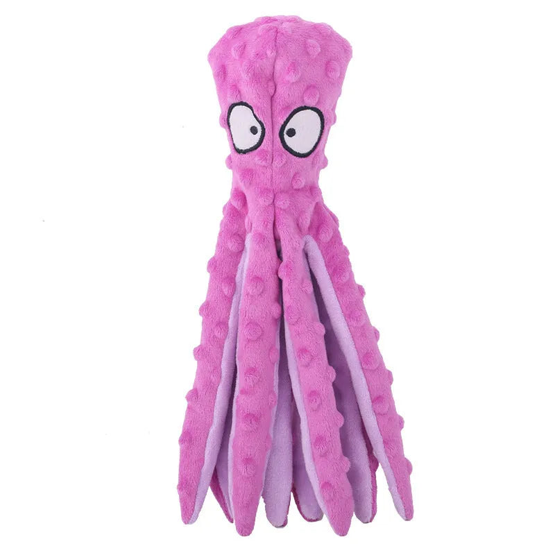 Blue octopus dog toy with squeaker and crinkle sounds for interactive play
