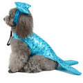 Blue polyester mermaid pet costume with headwear for small dogs and cats