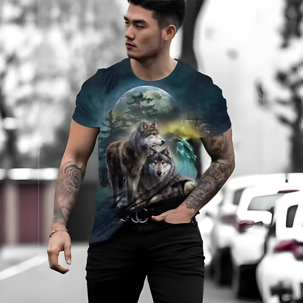 Retro 3D animal print men's short-sleeved T-shirt in bird eye cloth fabric with digital printing
