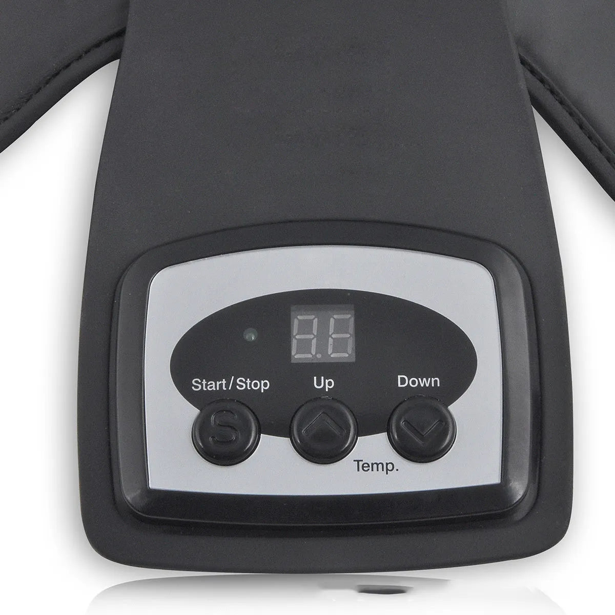 Knee and shoulder massager unit with infrared heat function and adjustable temperature control.