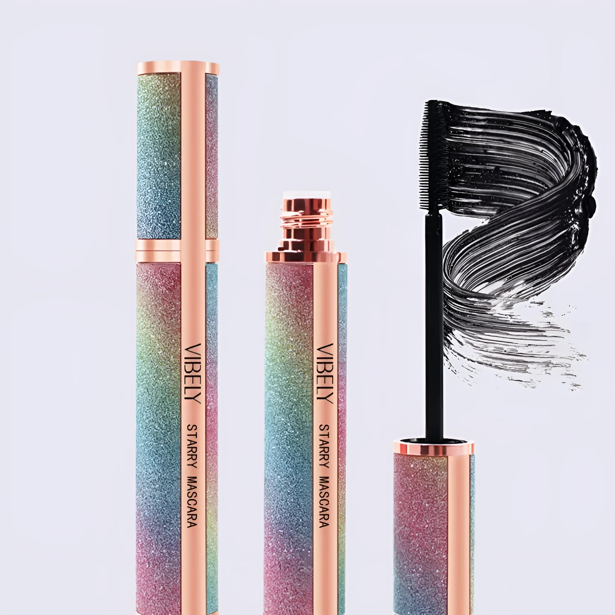 Black 4D waterproof mascara tube with brush for long, thick, curled lashes