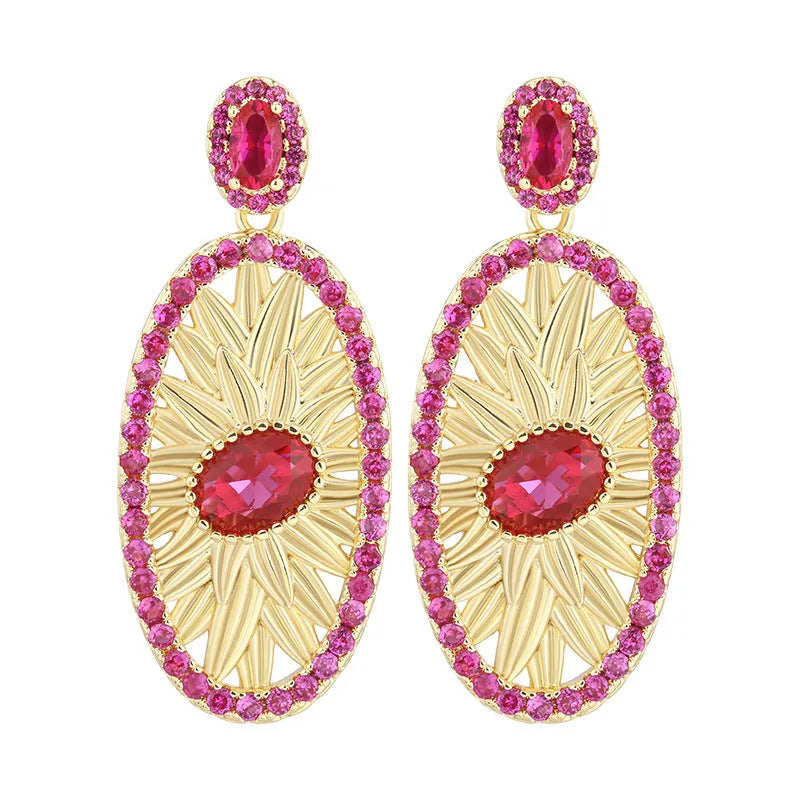 Gold-plated red corundum jewellery set showing necklace, ring and ear studs with diamond-cut water drop design