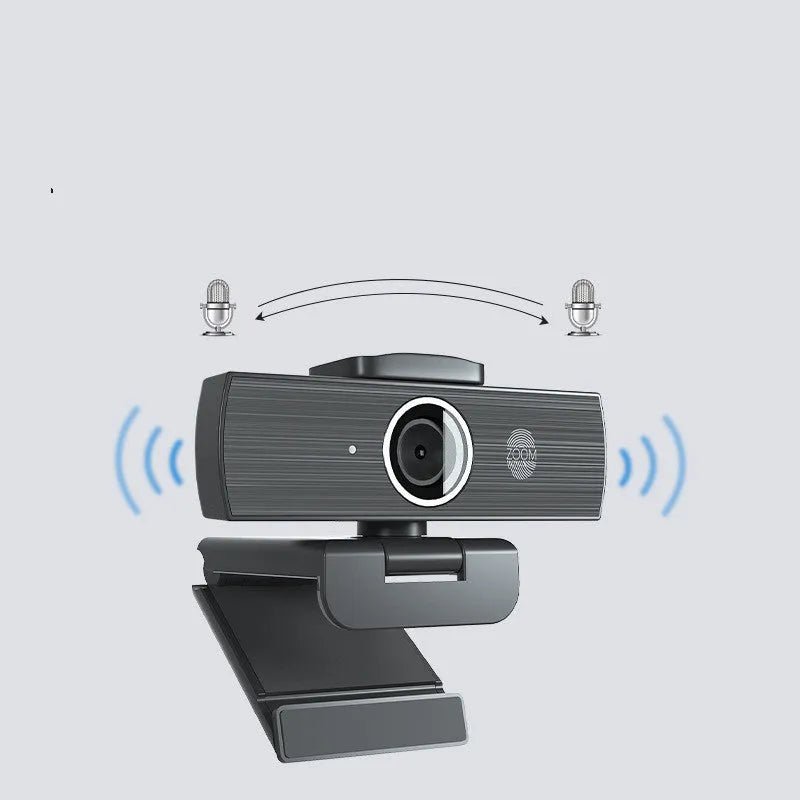Black 8MP USB webcam with auto focus and a magnetic privacy cover on a desktop monitor.