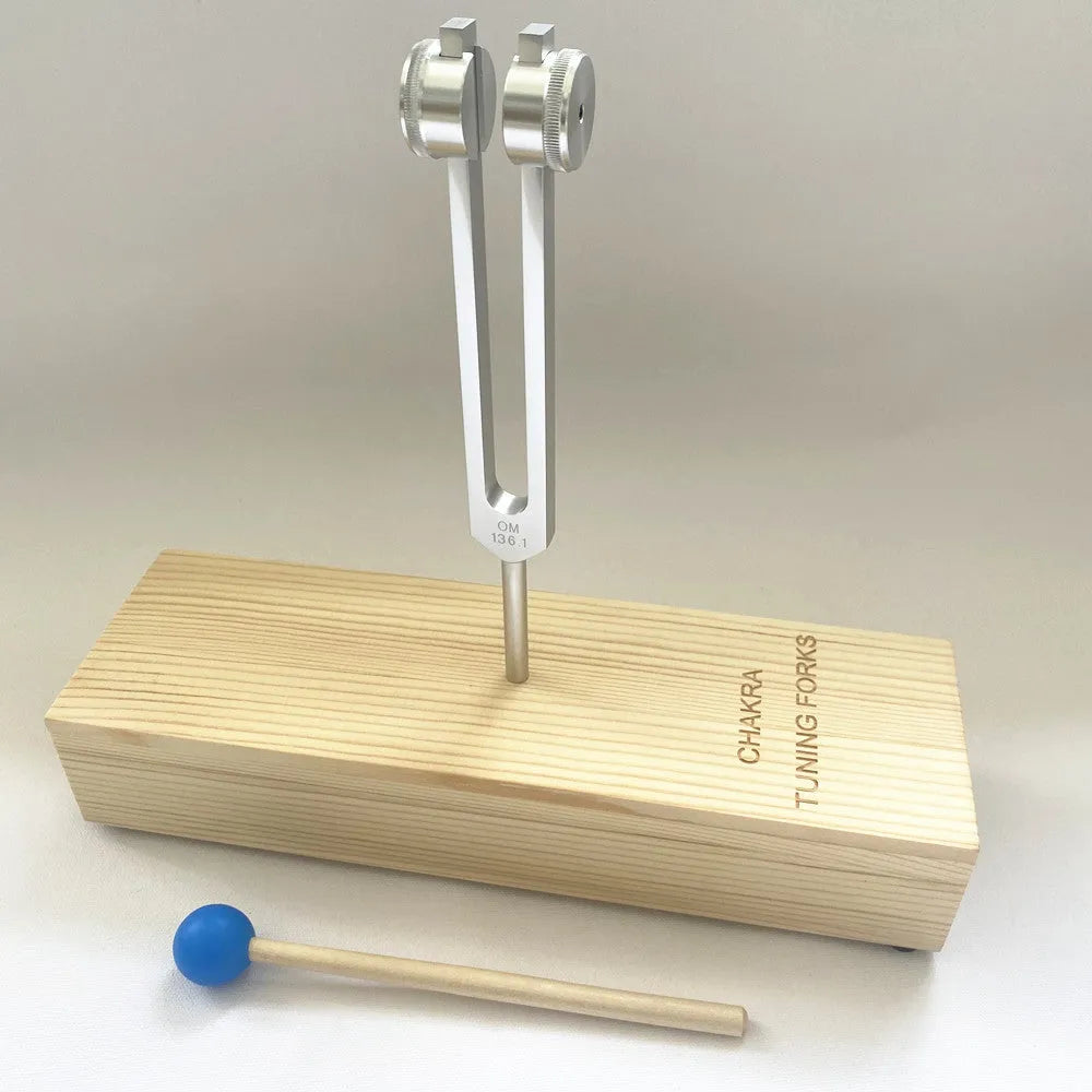 432Hz aluminum tuning fork with speaker set in kraft paper packaging