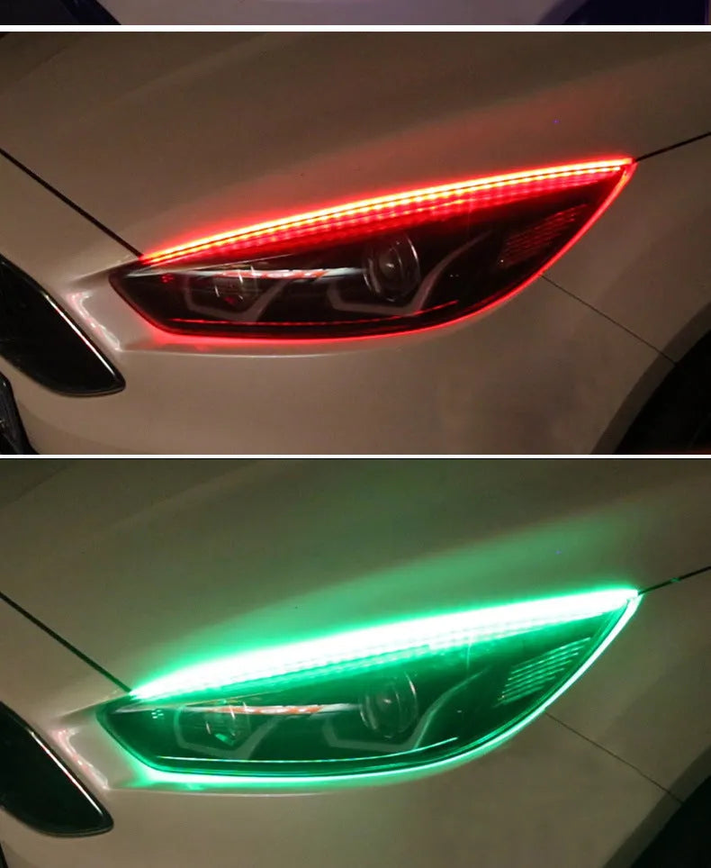 Set of RGB LED daytime running lights for cars with a remote control, available in 30cm, 45cm and 60cm lengths.