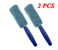 Microfiber long handle tyre brush with blue head and aluminium shaft for car wheel cleaning