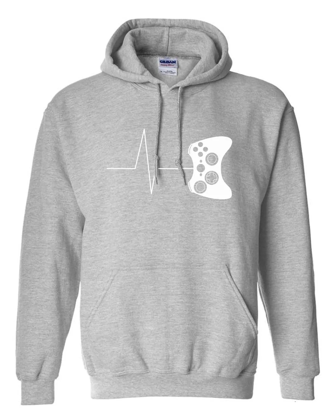Casual men's loose long-sleeved plus fleece sweater with round neck, printed pattern, and patch pockets, in grey