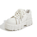 Women's beige leather casual shoes with spring muffin bottom height increase design