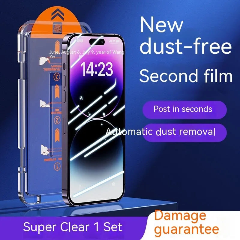Tempered glass screen protector for iPhone showing HD and frosted privacy options.