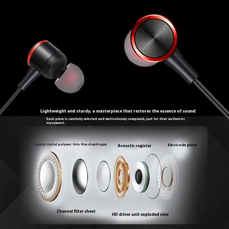 Wired in-ear headset with 3.5mm plug, silicone ear caps, and 1.2m TPE cable