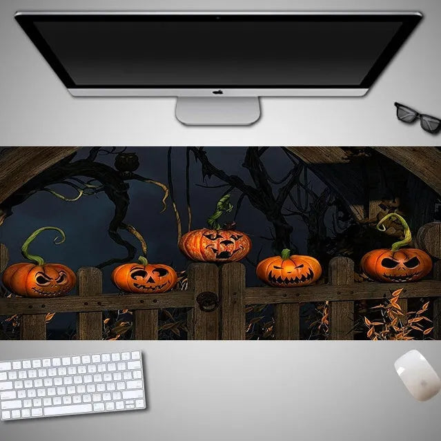 Oversized Halloween computer mouse pad with seasonal graphics and non-slip rubber base