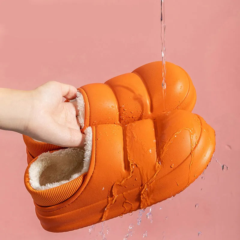 Women's waterproof cotton slippers with plush lining in multiple colour options