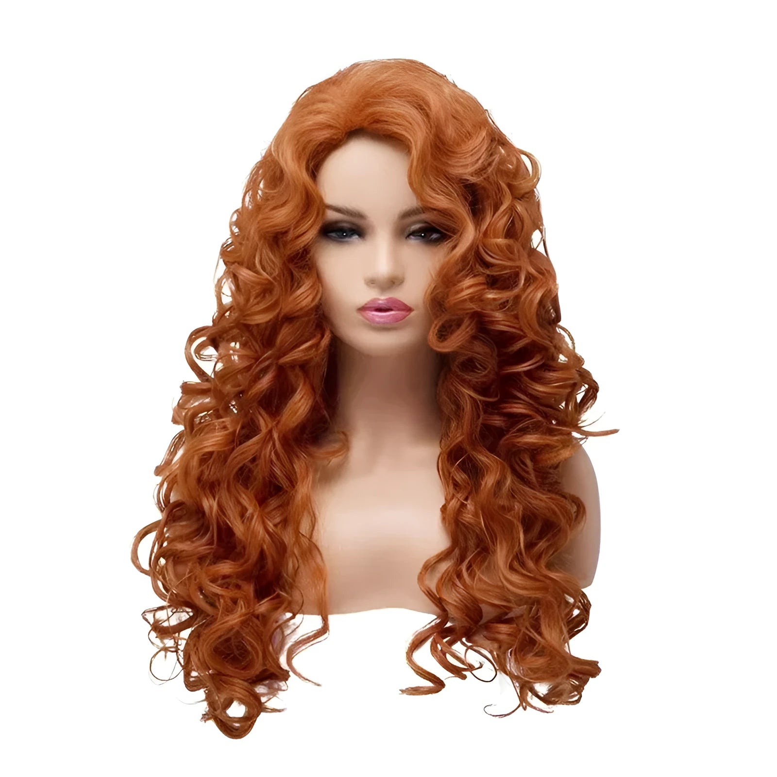 Long wavy curly brown synthetic wig with fluffy instant noodles style for cosplay.
