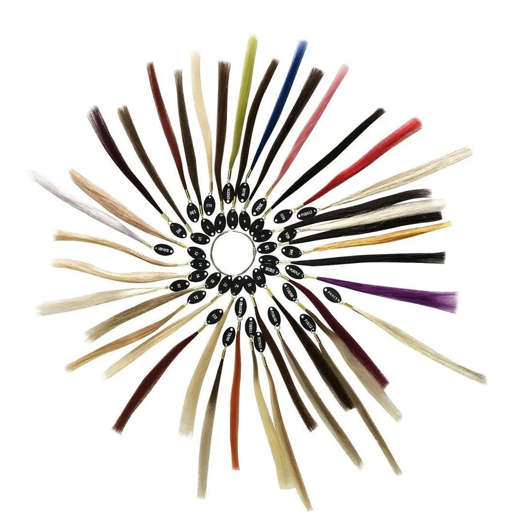 Hand-woven human hair colour board with 31 colour swatches for hairdressing use