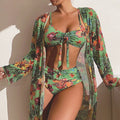 Women's long blouse split bikini plus size swimsuit in loose leisure fit with ruffle sleeves