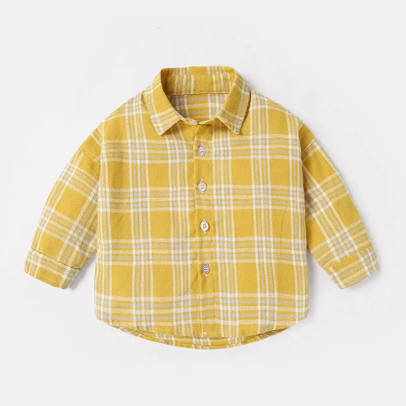 Boys' cotton casual shirt with lattice pattern in multiple colours showing long sleeve design