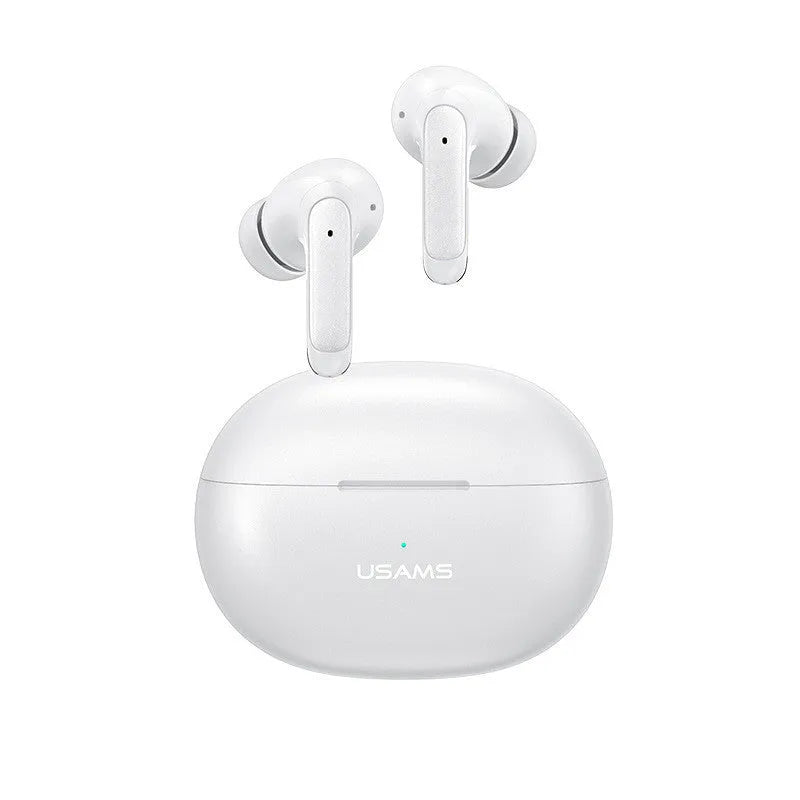 Wireless in-ear gaming headset in gradient blue colour showing earbud and charging case.