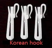 Blackout curtain panel showing hook, Korean hook and ring heading style options for light blocking window treatments