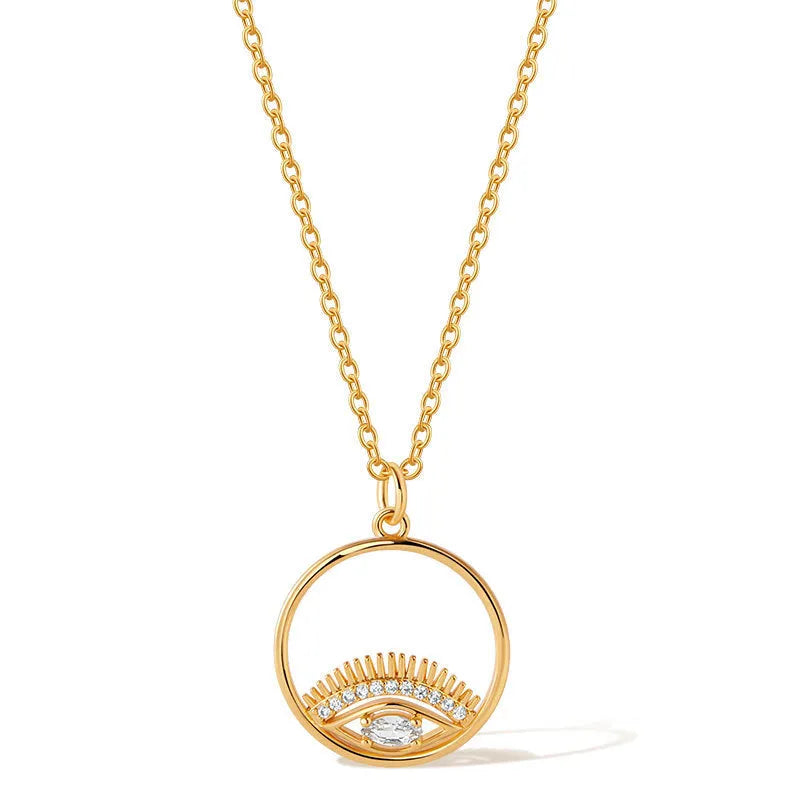 Fashion OL classic high-end versatile necklace, 18K gold-plated copper O-ring chain with geometric round pendant, 41-50cm adjustable length