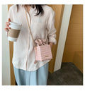 Women's Korean style chain messenger bucket bag in small size with withdrawing opening