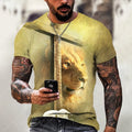 Men's grey t-shirt featuring a raised 3D printed Jesus face pattern on the chest