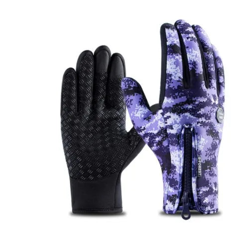 Windproof waterproof touch screen winter gloves with fleece lining and embossed pattern