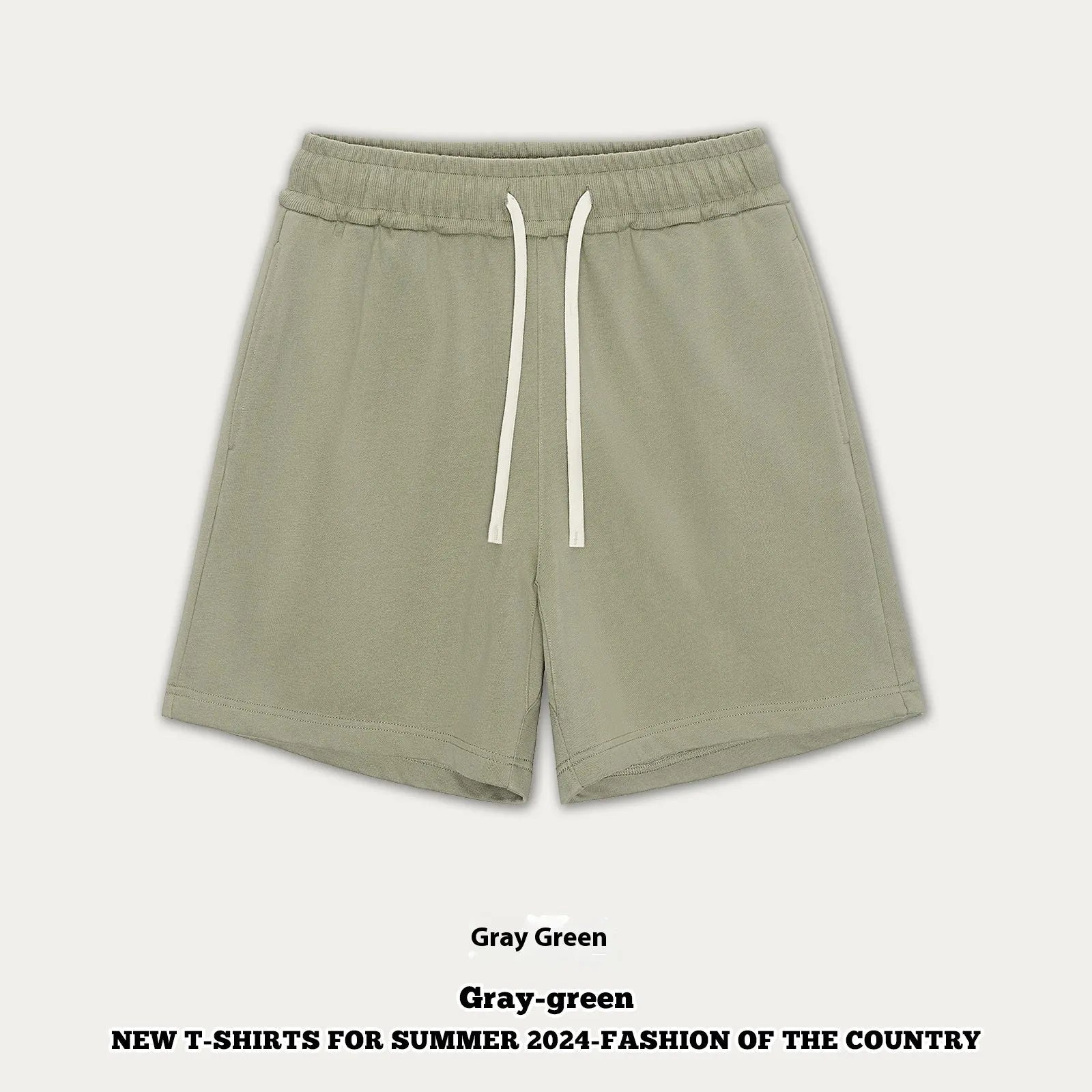 Loose-fit cotton denim shorts for a baby, shown in a neutral colour like khaki or grey.